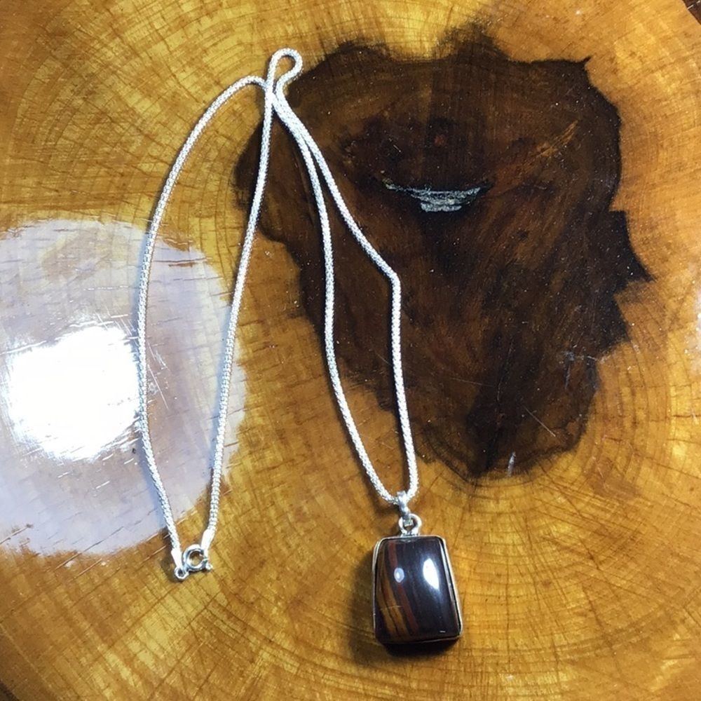 Sterling Silver & Tiger Iron Jasper Neckla…
